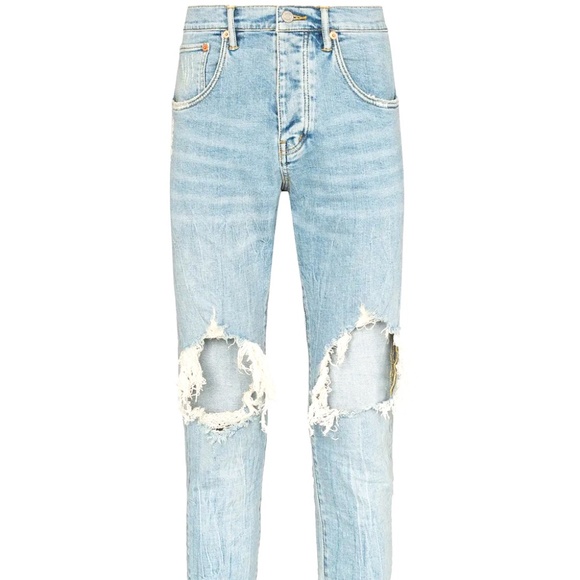 Purple Brand Dropped Slim Fit Destroyed Jeans Light Indigo